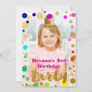 Invitation Rainbow Gold Dots Anniversaire Fête Photo Invitati