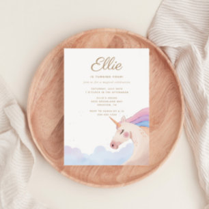 Invitation Rainbow Gold Watercolor Unicorn Anniversaire