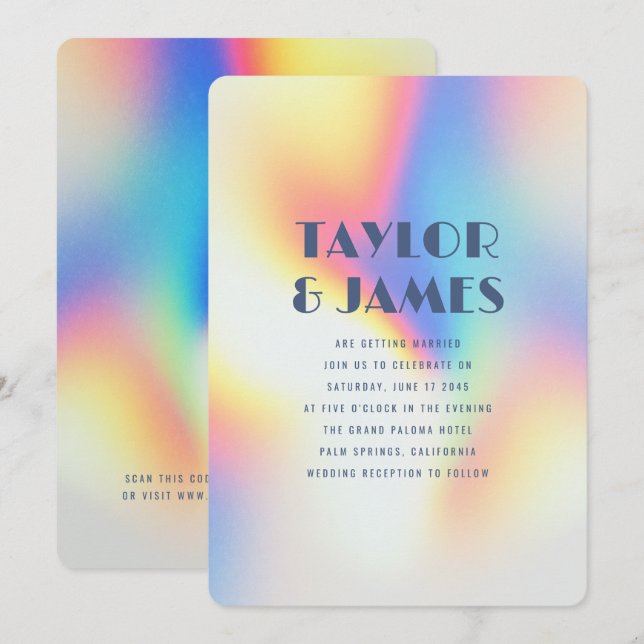 Invitation Rainbow Gradient QR Code Bold Modern Wedding (Devant / Derrière)
