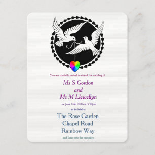 Invitation Rainbow Heart Love Doves Lesbian Mariage