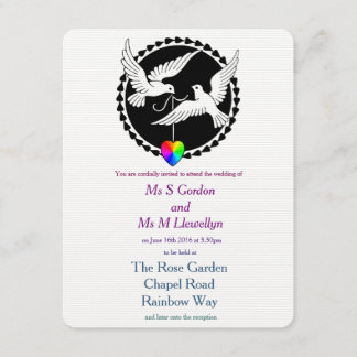 Invitation Rainbow Heart Love Doves Lesbian Mariage