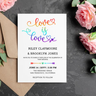 Invitation Rainbow Heart Script Love Is Love LGBT Mariage