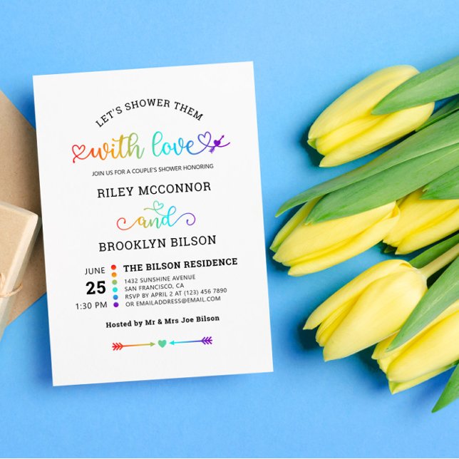 Invitation Rainbow Heart Script mignonne LGBT Couple's Shower (Créateur téléchargé)