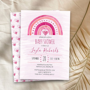 Invitation Rainbow Heart Watercolor Baby shower rose