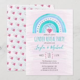 Invitation Rainbow Heart Watercolor Wash Sexe Révéler