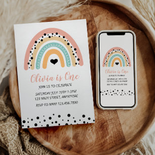 Invitation Rainbow & Hearts 1er fête d'anniversaire