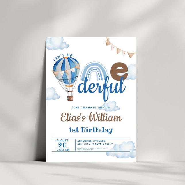 Invitation Rainbow Hot Air Balloon n'est pas le 1er anniversa (Créateur téléchargé)