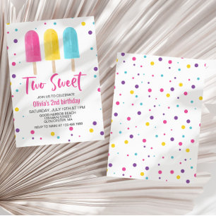 Invitation Rainbow Ice Pop Two Sweet Summer Birthday