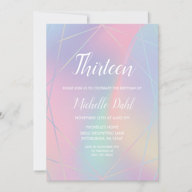 Invitation Rainbow Iridescente Pastel Anniversaire géométriqu (Devant)