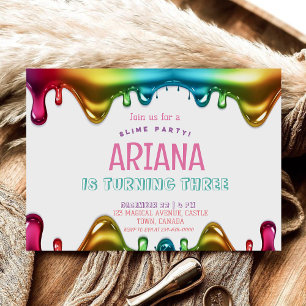 Invitation Rainbow Kids 3ème Slime fête d'anniversaire