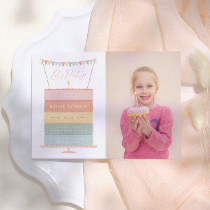 Invitation Rainbow Layer Cake Girl Photo Anniversaire