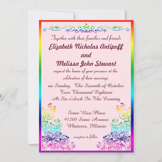Invitation Rainbow Lesbian Elegant Mariage de la fierté éléga (Devant)