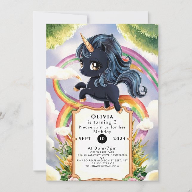 Invitation Rainbow Magic Black Unicorn Anniversaire (Devant)