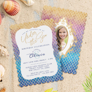 Invitation Rainbow Mermaid Scales Photo Anniversaire Invitati