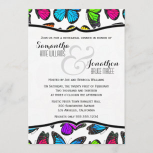 Invitation Rainbow Monarch Butterfly Reheasal Dîner Invitatio