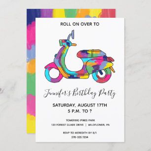 Invitation Rainbow Motor Scooter Fête cyclable