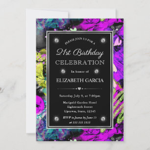Invitation Rainbow Neon Abstraite Parties scintillant Frame 2