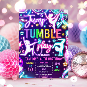 Invitation Rainbow Neon Glow Jump Gymnastique Anniversaire