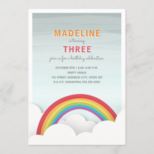 Invitation Rainbow Nuages Aquarelle Ciel fête d'anniversaire