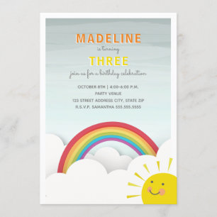 Invitation Rainbow Nuages Blue Sky Sunshine Birthday Party