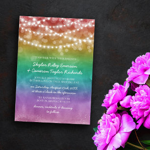 Invitation Rainbow Ombre String Lights Mariage gay
