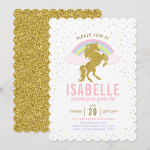 Invitation Rainbow Parties scintillant Unicorn Anniversaire F