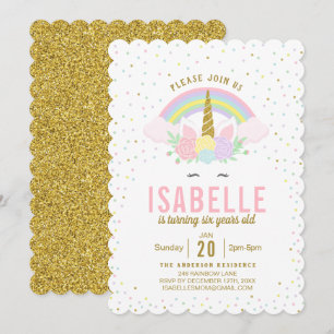 Invitation Rainbow Parties scintillant Unicorn Anniversaire F