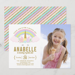 Invitation Rainbow Parties scintillant Unicorn Photo Annivers