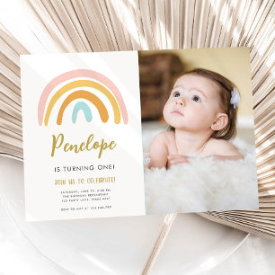 Invitation Rainbow Pastel Boho Muted Rose Girl Premier annive