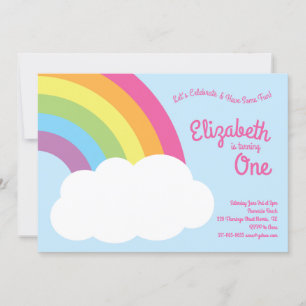 Invitation Rainbow Pastel Cute Enfants 1er anniversaire