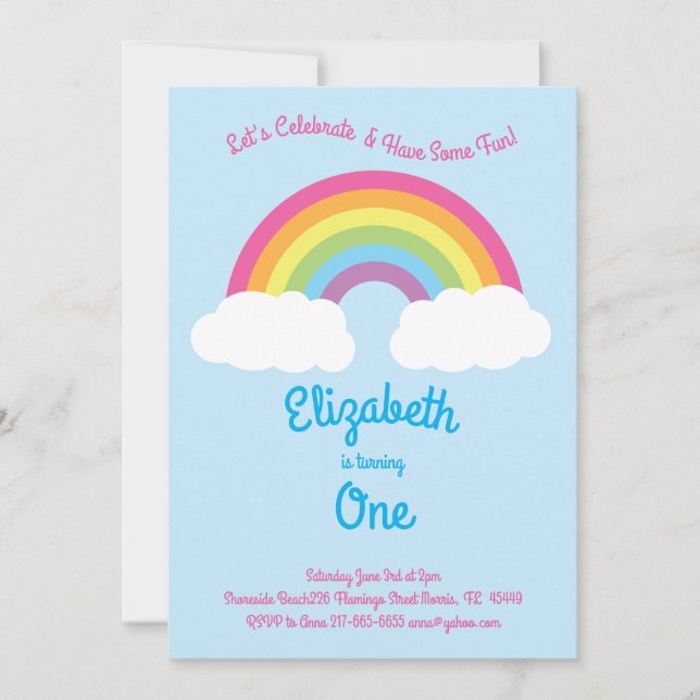 Invitation Rainbow Pastel Cute Enfants 1er Anniversaire Fête  (Devant)