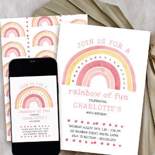 Invitation Rainbow Pastel Doodle Art Girl'Anniversaire
