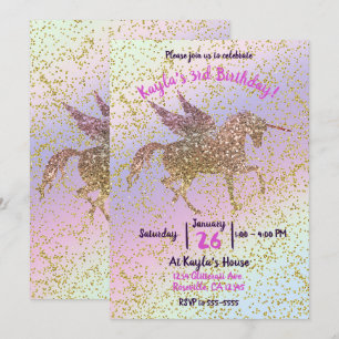 Invitation Rainbow Pastel Gold Parties scintillant Unicorn An