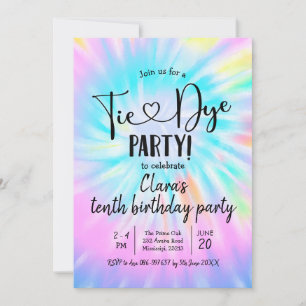 Invitation Rainbow Pastel Tie Dye Party Anniversaire Invitati