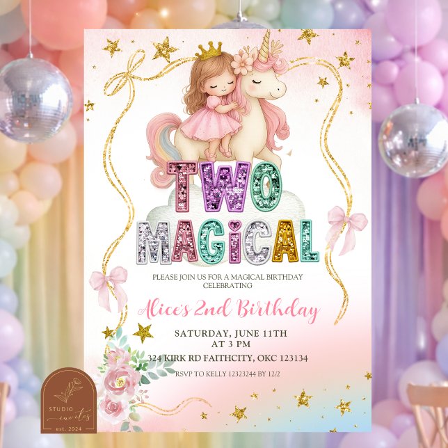 Invitation Rainbow Pastel Unicorn TWO Magical Birthday Invita (Créateur téléchargé)
