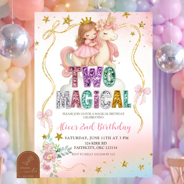 Invitation Rainbow Pastel Unicorn TWO Magical Birthday Invita (Créateur téléchargé)