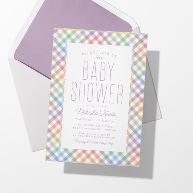 Invitation Rainbow plaid mignon pastel en vichy baby shower (Créateur téléchargé)