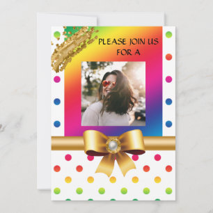 Invitation Rainbow Pois & Gold Nuggets Anniversaire