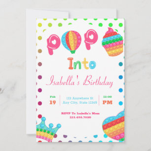 Invitation Rainbow Pop It Fidget Bubble Anniversaire