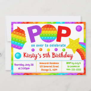 Invitation Rainbow Pop It Fidget Toy Anniversaire