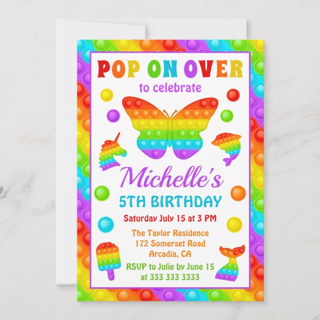 Invitation Rainbow Pop It Fidget Toy Anniversaire (Devant)