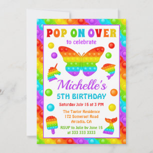 Invitation Rainbow Pop It Fidget Toy Anniversaire