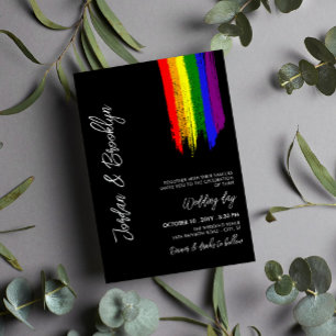 Invitation Rainbow Pride Peinture Strokes Mariage LGBT