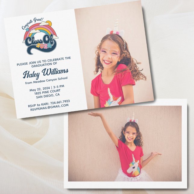 Invitation Rainbow Retro Class of 2024 Graduation 2 Photo (Class of 2024 2 Photo Invitation)