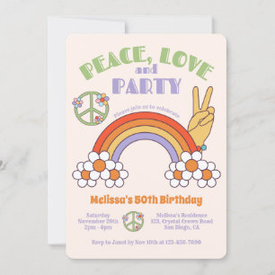 Invitation Rainbow Retro Hippie Paix & Amour Anniversaire