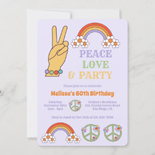 Invitation Rainbow Retro Hippie Peace Love Fête Anniversaire