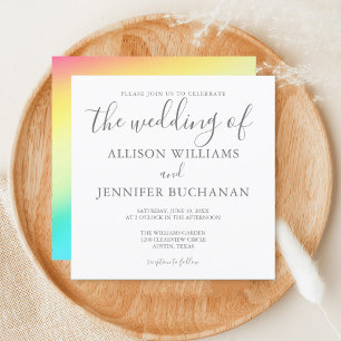 Invitation Rainbow Simple Chic Typographie LGBTQ Gay Mariage