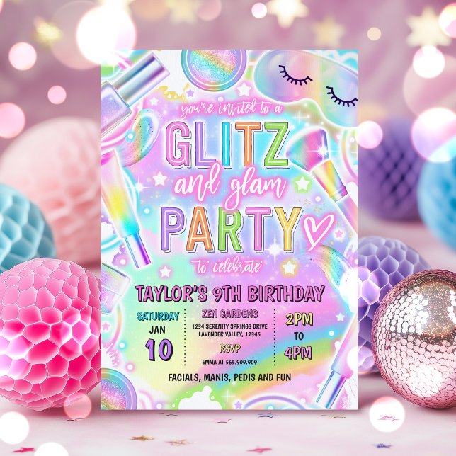 Invitation Rainbow Spa Party Glow Makeup Pamper Birthday (Créateur téléchargé)