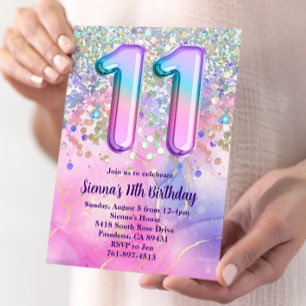 Invitation Rainbow Sparkle Parties scintillant 11e anniversai
