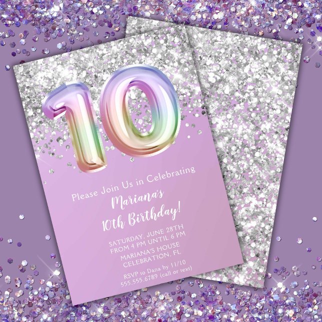 Invitation Rainbow Sparkle Parties scintillant Fille 10e fête (Créateur téléchargé)